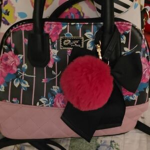 Betsy Johnson Floral Pink and Black crossbody Satchal Women's Bag